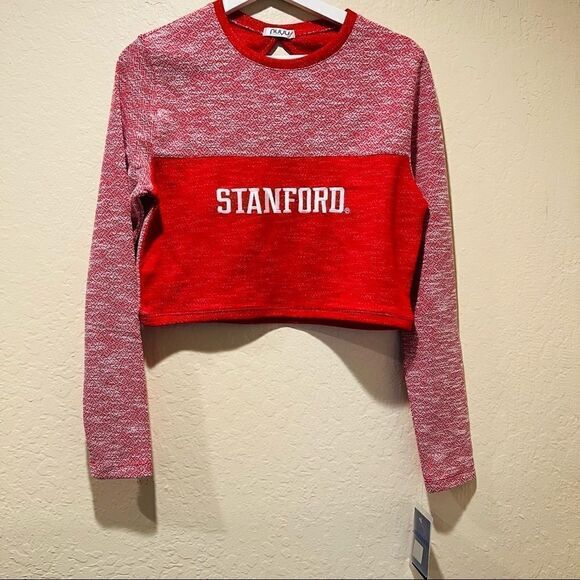 Stanford University Cardinals Long Sleeve Tweed sweatshirt Crop Top Medium - Picture 1 of 6